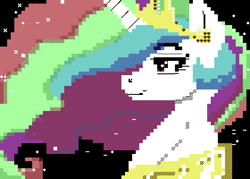 Size: 560x400 | Tagged: safe, alternate version, artist:thelunarmoon, princess celestia, alicorn, pony, g4, bust, female, heart, heart eyes, mare, peytral, pixel art, smiling, solo, sparkles, wingding eyes