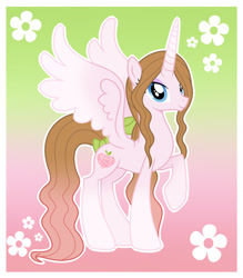 Size: 1280x1462 | Tagged: safe, artist:cindystarlight, oc, oc:flower heart, alicorn, pony, alicorn oc, base used, bow, concave belly, female, hair, horn, mare, race swap, slender, solo, tail, tail bow, thin, wings