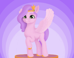 Size: 1550x1200 | Tagged: safe, artist:xodok, pipp petals, pegasus, pony, series:ponyashnost, g5, female, headband, looking at you, mare, raised hoof, smiling, spread wings, unshorn fetlocks, wings