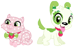Size: 269x174 | Tagged: safe, artist:selenaede, artist:user15432, cat, dog, equestria girls, g4, barely eqg related, base used, cat collar, collar, crossover, custard (strawberry shortcake), dog collar, looking at you, pupcake, simple background, strawberry shortcake, strawberry shortcake's berry bitty adventures, style emulation, white background