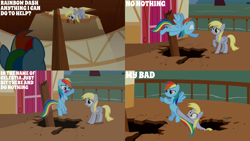 Size: 4400x2475 | Tagged: safe, edit, edited screencap, editor:quoterific, screencap, derpy hooves, rainbow dash, pegasus, pony, g4, the last roundup, angry, duo, duo female, female, flying, mare