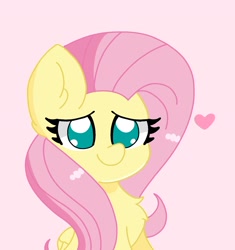 Size: 1718x1831 | Tagged: safe, artist:cinematic-fawn, fluttershy, pegasus, pony, g4, bust, chest fluff, cute, female, folded wings, heart, looking at you, mare, no pupils, pink background, shyabetes, simple background, smiling, solo, wings