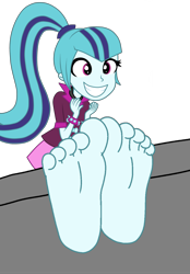 Size: 3261x4691 | Tagged: safe, artist:mixiepie, edit, sonata dusk, human, equestria girls, g4, rainbow rocks, barefoot, clothes, cute, feet, female, fetish, foot fetish, foot focus, gem, happy, multicolored hair, ponytail, simple background, siren gem, skirt, smiling, soles, solo, sonatabetes, spiked wristband, stocks, toes, transparent background, vector, wristband