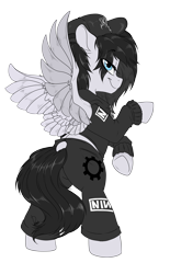 Size: 2480x4000 | Tagged: safe, artist:dormin-dim, oc, oc only, pegasus, pony, cap, clothes, eye clipping through hair, hat, hoodie, nine inch nails, pants, simple background, solo, tail, tail hole, transparent background