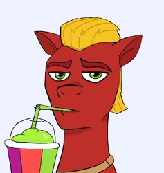 Size: 827x871 | Tagged: artist needed, source needed, safe, sprout cloverleaf, earth pony, pony, g5, dc comics, drinking straw, looking at you, male, meme, shazam, simple background, sipping, smoothie, smug, solo, stallion, straw in mouth