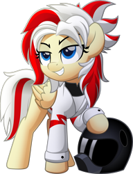 Size: 5000x6504 | Tagged: safe, alternate version, artist:jhayarr23, oc, oc only, oc:redsun, pegasus, pony, blue eyes, female, folded wings, helmet, mare, simple background, solo, transparent background, wings