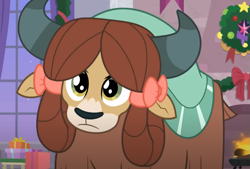 Size: 787x531 | Tagged: safe, screencap, yona, yak, g4, the hearth's warming club, bow, cropped, female, hair bow, monkey swings, solo