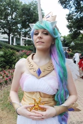 Size: 1365x2048 | Tagged: safe, artist:atemumustang, princess celestia, human, g4, bare shoulders, clothes, cosplay, costume, irl, irl human, photo, sleeveless