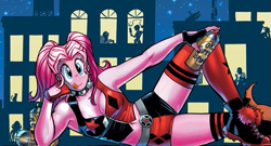 Size: 575x310 | Tagged: safe, artist:pizza split, edit, pinkie pie, human, equestria girls, 1000 hours in gimp, cosplay, costume, dc comics, harley quinn, humanized, pinkie quinn, spray can