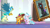 Size: 1280x719 | Tagged: safe, screencap, gallus, mirage (g4), ocellus, sandbar, silverstream, smolder, yona, changedling, changeling, classical hippogriff, dragon, earth pony, griffon, hippogriff, pony, yak, a matter of principals, g4, my little pony: friendship is magic, cloven hooves, colored hooves, eyes closed, flying, picture frame, scared, spread wings, student six, wings