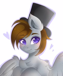 Size: 3199x3871 | Tagged: safe, artist:bizarrepony, oc, oc only, oc:rockyroadic, pegasus, pony, bust, chest fluff, cute, hat, high res, simple background, solo, top hat, white background