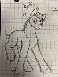 Size: 3024x4032 | Tagged: safe, artist:nightlight2005, oc, oc only, oc:lemony zest pie, earth pony, pony, earth pony oc, female, graph paper, magical lesbian spawn, mare, monochrome, offspring, palindrome get, parent:pinkie pie, parent:rainbow dash, parents:pinkiedash, pencil drawing, sketch, solo, traditional art