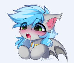 Size: 2454x2103 | Tagged: safe, artist:airiniblock, oc, oc only, oc:bow-black, bat pony, pony, rcf community, bat pony oc, bat wings, blushing, collar, drool, ear fluff, high res, icon, patreon, patreon reward, solo, wings