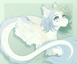 Size: 1200x1000 | Tagged: safe, artist:purplegrim40, oc, oc only, pegasus, pony, abstract background, female, leonine tail, lying down, mare, pegasus oc, prone, solo, tail, wings