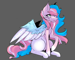 Size: 1858x1487 | Tagged: safe, artist:thelazyponyy, oc, oc only, pegasus, pony, gray background, pegasus oc, raised hoof, simple background, solo