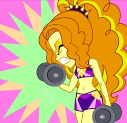 Size: 538x523 | Tagged: safe, artist:sapphiregamgee, adagio dazzle, human, equestria girls, g4, belly button, cropped, dumbbell (object), female, solo, sweat, weight lifting, weights