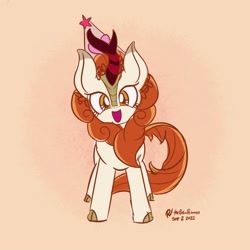 Size: 2250x2250 | Tagged: safe, artist:theratedrshimmer, autumn blaze, kirin, awwtumn blaze, cute, excited, female, happy, hat, head tilt, kirinbetes, looking at you, open mouth, open smile, party hat, smiling, smiling at you, solo