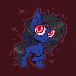 Size: 3000x3000 | Tagged: safe, artist:kreteen art, oc, oc only, oc:zero shadow, bat pony, chibi, female, heart, high res, simple background, solo