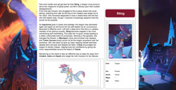 Size: 1586x815 | Tagged: safe, artist:lummh, artist:ternonadime, oc, oc only, oc:sting, dragon, pony, comic:the lost sun, magicorn, reference sheet, solo, text, wiki