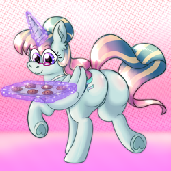 Size: 2048x2048 | Tagged: safe, artist:northernlightsone, oc, oc:earthing elements, alicorn, pony, alicorn oc, baking, baking sheet, butt, commissioner:bigonionbean, cookie, female, flank, food, fusion, fusion:cloudy quartz, fusion:posey shy, fusion:twilight velvet, fusion:windy whistles, glasses, high res, horn, large butt, magic, mare, plot, wings, writer:bigonionbean