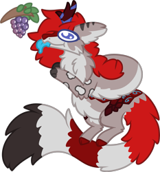 Size: 1837x1975 | Tagged: safe, artist:michini, oc, oc only, oc:jetlag, chimera, draconequus, hybrid, kirin, original species, wolf, :p, barely pony related, chibi, food, fruit, grapes, kirin oc, simple background, solo, tongue out, transparent background