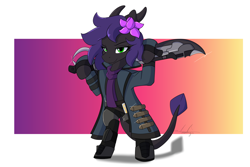 Size: 3000x2000 | Tagged: safe, artist:aurorafang, oc, oc only, oc:ravy stargazer, demon, demon pony, bipedal, final fantasy, final fantasy xiv, gunblade, gunbreaker, high res