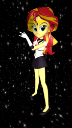 Size: 1080x1920 | Tagged: safe, artist:oatmeal!, sunset shimmer, human, equestria girls, g4, 3d, accessory swap, clothes, gmod, high heels, humanized, miniskirt, pose, sailor moon (series), sailor senshi, shoes, simple background, skirt, solo, space