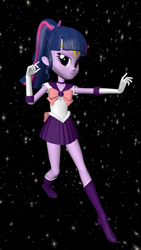 Size: 1080x1920 | Tagged: safe, artist:oatmeal!, sci-twi, twilight sparkle, human, equestria girls, g4, 3d, accessory swap, boots, clothes, costume, gmod, high heel boots, miniskirt, sailor jupiter, sailor moon (series), sailor senshi, sailor twilight, shoes, simple background, skirt, solo, space