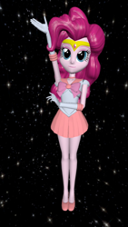 Size: 1080x1920 | Tagged: safe, artist:oatmeal!, pinkie pie, human, equestria girls, g4, 3d, accessory swap, clothes, costume, gmod, high heels, legs together, miniskirt, pose, sailor laughter, sailor moon (series), sailor senshi, sailor venus, shoes, simple background, skirt, solo, space
