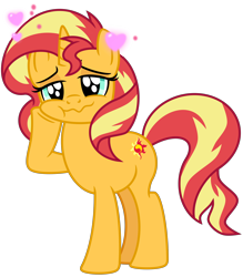 Size: 3972x4544 | Tagged: safe, artist:emeraldblast63, sunset shimmer, pony, unicorn, g4, absurd resolution, bedroom eyes, cute, faic, female, floating heart, heart, hoof on cheek, in love, lidded eyes, mare, shimmerbetes, simple background, smiling, solo, stupid sexy sunset shimmer, transparent background, vector, wavy mouth