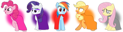 Size: 2802x738 | Tagged: safe, artist:pagiepoppie12345, applejack, fluttershy, pinkie pie, rainbow dash, rarity, earth pony, pegasus, pony, unicorn, g4, angry, applejack also dresses in style, bucktooth, burger, cloak, clothes, colored eyelashes, colors of raven, dc comics, eyelashes, eyeshadow, female, flower, food, frown, gray eyes, gritted teeth, hamburger, heart, horn, makeup, mare, missing accessory, multicolored hair, passionate, pinpoint eyes, purple eyelashes, rainbow dash always dresses in style, rainbow hair, raised hoof, raven (dc comics), remane five, sad, simple background, sitting, skull, smiling, teardrop, teen titans go, teeth, tomboy, transparent background
