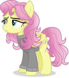 Size: 3860x4327 | Tagged: safe, artist:anime-equestria, fluttershy, pegasus, pony, g4, alternate hairstyle, clothes, female, lidded eyes, mare, messy mane, simple background, solo, sweater, transparent background, vector, wings