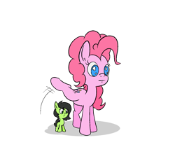 Size: 1175x1080 | Tagged: safe, artist:happy harvey, pinkie pie, oc, oc:filly anon, earth pony, pony, g4, behaving like a dog, colored pupils, ear fluff, female, filly, foal, imminent pissing, lifting leg, mare, phone drawing, raised leg, simple background, size difference, smol, this will end in tears, transparent background