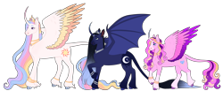 Size: 10213x4225 | Tagged: safe, artist:s0ftserve, princess cadance, princess celestia, princess luna, alicorn, pony, g4, absurd resolution, alicorn triarchy, female, mare, royal sisters, siblings, simple background, sisters, spread wings, transgender, transparent background, trio, trio female, wings