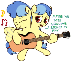 Size: 679x583 | Tagged: safe, artist:kleyime, oc, oc only, oc:eeny meeny, oc:miney moe, earth pony, pony, conjoined, conjoined twins, earth pony oc, female, guitar, multiple heads, musical instrument, siblings, simple background, sisters, transparent background, twin sisters, twins, two heads
