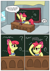 Size: 1400x2000 | Tagged: safe, artist:begoliah, apple bloom, earth pony, pony, comic:crusaders, g4, book, classroom, comic, dialogue, female