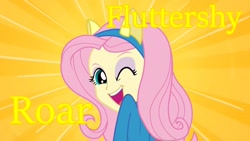 Size: 1920x1080 | Tagged: safe, edit, edited screencap, screencap, fluttershy, human, equestria girls, g4, canterlot high, katy perry, roar, smiling, youtube link