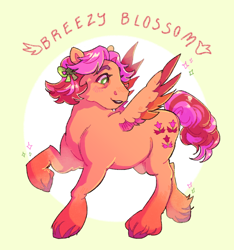 Size: 1280x1366 | Tagged: safe, artist:poniesart, posey bloom, windy, oc, oc:breezy blossom, earth pony, hybrid, pegasus, pony, g5, bow, fusion, fusion:posey (g5), fusion:windy (g5), hair bow, small wings, solo, wings