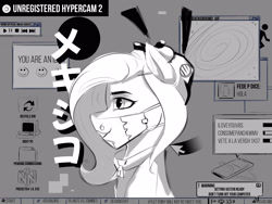 Size: 3200x2400 | Tagged: safe, artist:poxy_boxy, fluttershy, pegasus, pony, antonymph, cutiemarks (and the things that bind us), vylet pony, g4, black and white, bust, face mask, female, fluttgirshy, gir, gray background, grayscale, high res, invader zim, mare, mask, monochrome, profile, simple background, webcore, wip
