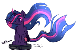 Size: 2812x1945 | Tagged: safe, artist:greenmaneheart, oc, oc:everlight everlasting, alicorn, pony, nightmare twilight, nightmarified, ponies riding roombas, roomba, simple background, solo, transparent background, twilight cat, twilight sparkle (alicorn)
