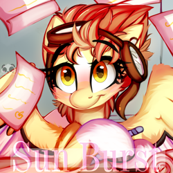 Size: 1500x1500 | Tagged: safe, artist:2pandita, oc, oc only, oc:sun burst, pegasus, pony, female, goggles, mare, solo