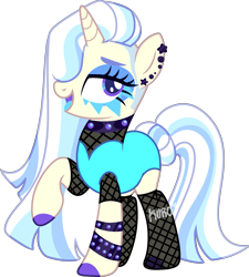 Size: 1853x2056 | Tagged: safe, artist:kurosawakuro, oc, oc only, pony, unicorn, base used, clothes, ear piercing, earring, female, fishnet stockings, jewelry, leotard, magical lesbian spawn, mare, offspring, parent:coloratura, parent:vinyl scratch, piercing, simple background, solo, transparent background