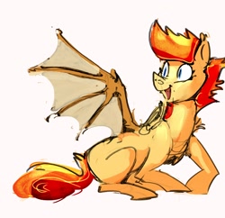 Size: 2386x2314 | Tagged: safe, artist:alumx, oc, oc only, oc:jellybean, bat pony, pony, bat pony oc, bat wings, female, high res, looking back, mare, one wing out, open mouth, open smile, simple background, smiling, solo, white background, wings
