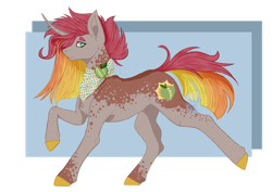 Size: 1280x906 | Tagged: safe, artist:draquonex, oc, oc only, oc:dawn jubilee, pony, unicorn, bandana, female, mare, offspring, parent:big macintosh, parent:tempest shadow, parents:tempestmac, simple background, solo, transparent background, watermark