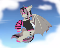 Size: 5315x4252 | Tagged: safe, artist:creed larsen, oc, oc:gravel shine, bat pony, clothes, commission, piercing, sketch, solo, stockings, thigh highs, wings