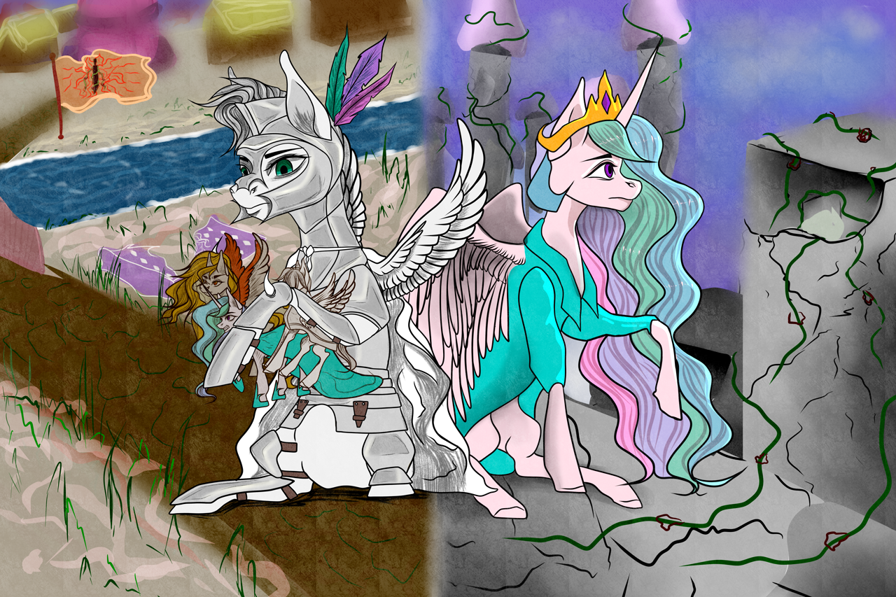 #2951101 - safe, daybreaker, princess celestia, oc, oc:light knight, alicor...