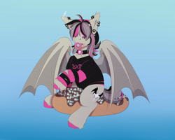 Size: 5315x4252 | Tagged: safe, artist:creed larsen, oc, oc:gravel shine, bat pony, chubby, clothes, commission, donut, fangs, food, piercing, simple background, sketch, solo, stockings, thigh highs, wings