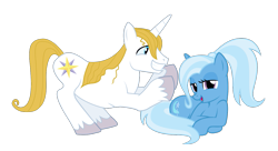 Size: 1325x720 | Tagged: safe, artist:badumsquish-edits, artist:bigccv, derpibooru exclusive, edit, vector edit, prince blueblood, trixie, pony, unicorn, g4, alternate hairstyle, badumsquish is trying to murder us, bedroom eyes, cute, diatrixes, female, grin, happy, looking at you, lying down, male, mare, open mouth, ponytail, prince bluebetes, prone, ship:bluetrix, shipping, simple background, smiling, stallion, straight, transparent background, vector