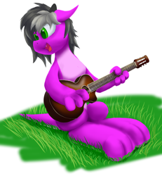 Size: 2176x2352 | Tagged: safe, artist:dianetgx, oc, oc:diane tgx, dracony, dragon, hybrid, acoustic guitar, grass, guitar, high res, looking back, musical instrument, simple background, singing, sitting, smiling, white background