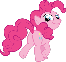 Size: 797x756 | Tagged: safe, pinkie pie, earth pony, pony, smile hd, balloonbutt, butt, female, grin, looking at you, looking back, looking back at you, mare, plot, raised hoof, raised leg, simple background, smiling, solo, transparent background